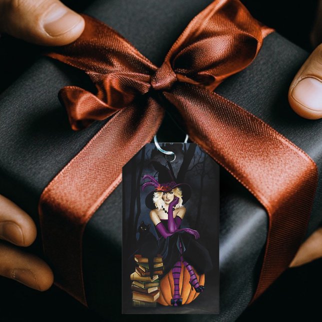 Etiqueta Para Presente Pumpkin Roxo da Bruxa Loura (Criador carregado)