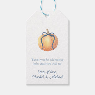 Etiqueta Para Presente Pumpkin Simples Com Chá de fraldas Arco Azul Marin