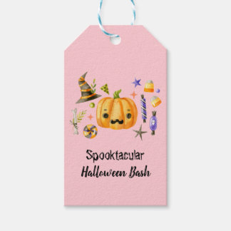 Etiqueta Para Presente Pumpkin Spooktacular Festa de Halloween Bash, Rosa