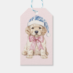 Etiqueta Para Presente Puppy Natal do Grande Milênio, cor-de-rosa e azul