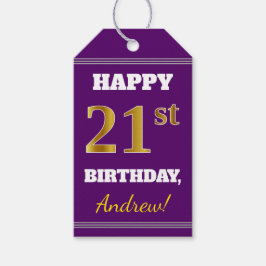 Etiqueta Para Presente Puro, Faux Dourado aniversário de 21 anos + Nome P