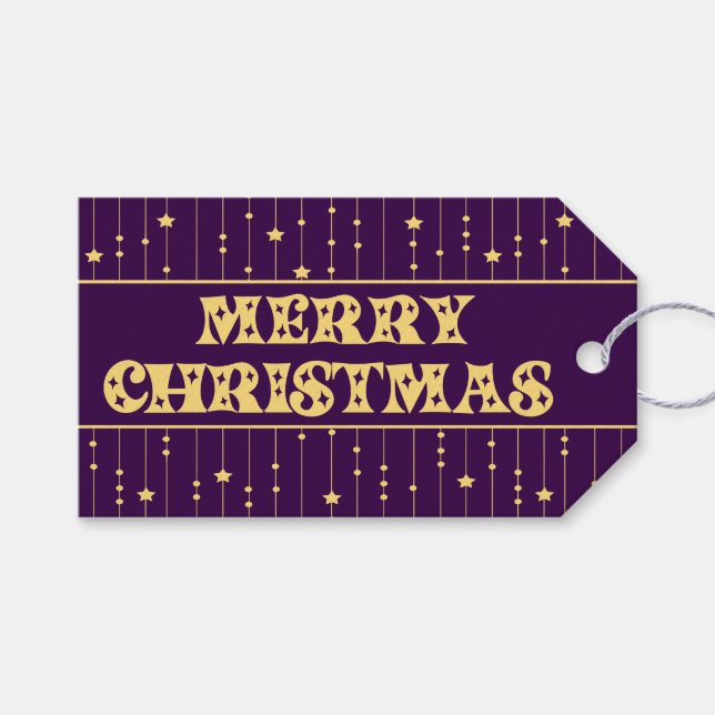 Etiqueta Para Presente Purple and Yellow Bright Stars Merry Christmas (Frente (horizontal))