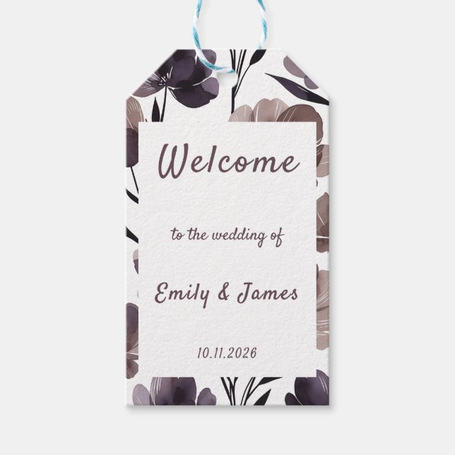 Etiqueta Para Presente Purple Floral Botanical Wedding (Frente)