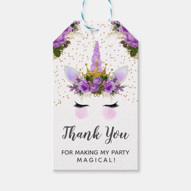 Etiqueta Para Presente Purple Floral Unicorn Princesa Obrigado (Frente)