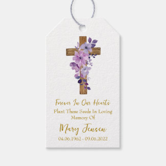 Etiqueta Para Presente Purple flower Cross Memorial Funeral Seed Packet 