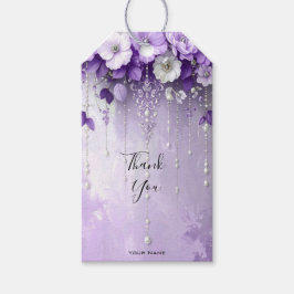 Etiqueta Para Presente Purple Flowers with Dangling Pearls Gift Tag