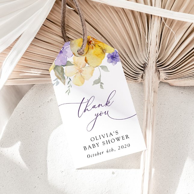 Etiqueta Para Presente Purple Flowers, Yellow Flowers, Boho, Baby Shower (Criador carregado)