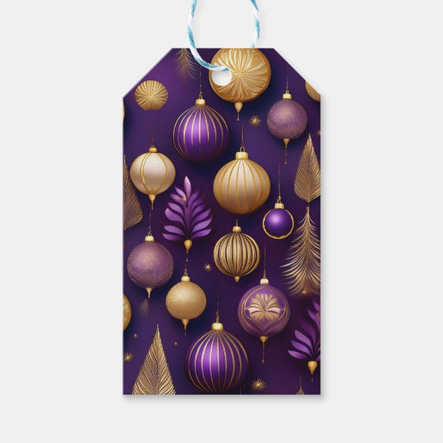 ETIQUETA PARA PRESENTE PURPLE & GOLD CHRISTMAS ORNAMENTS (Frente)