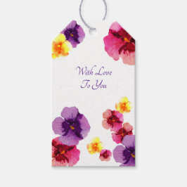 Etiqueta Para Presente Purple Pansies Hand-Illustrated Spring Floral