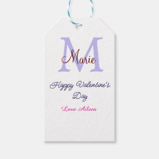 Etiqueta Para Presente Purple pastel happy Valentine's day pink monogram 
