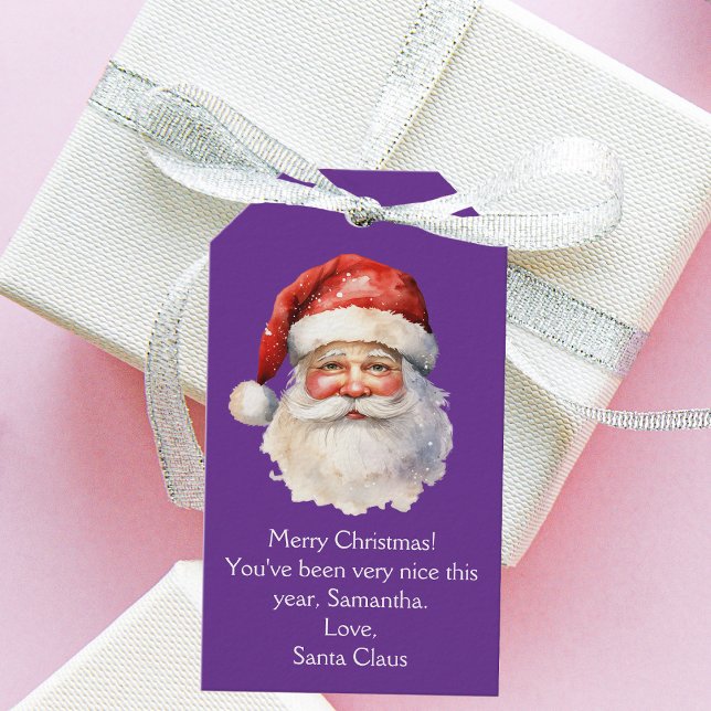 Etiqueta Para Presente Purple Santa Claus Personalized Christmas (Criador carregado)