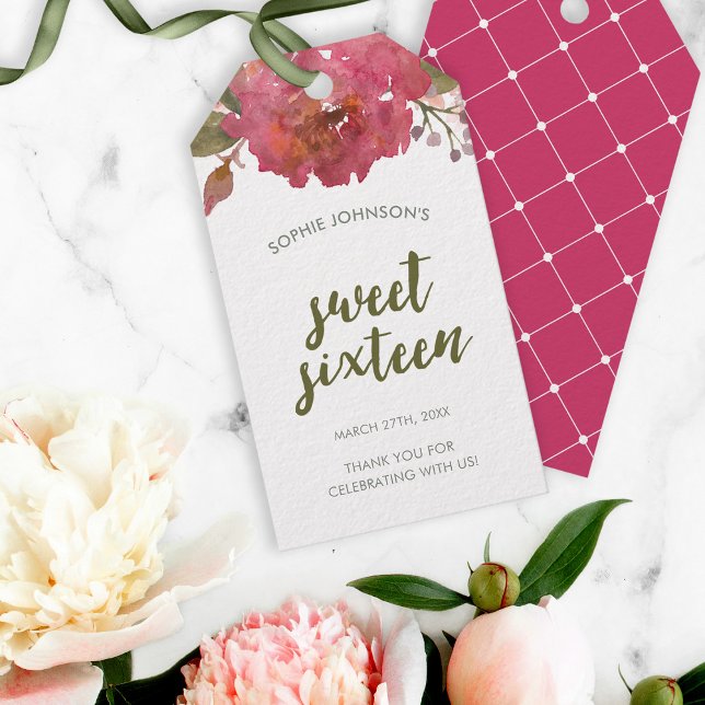 Etiqueta Para Presente Púrpura Aquarela Floral Doce Dezesseis Sábios (Criador carregado)