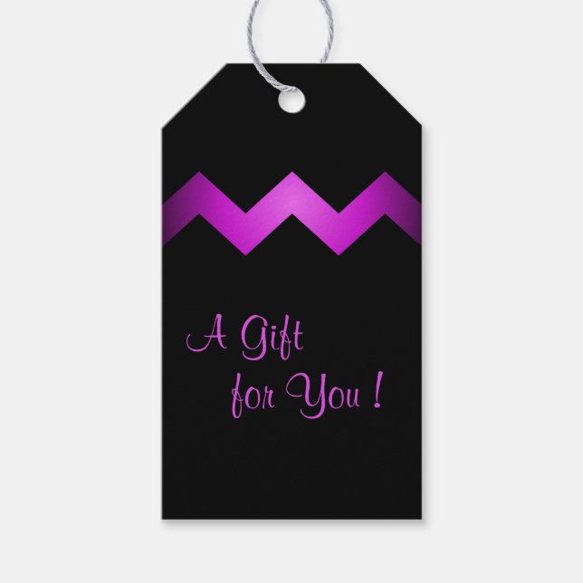 Etiqueta Para Presente Púrpura Clássica Zigzag em Preto (Frente)
