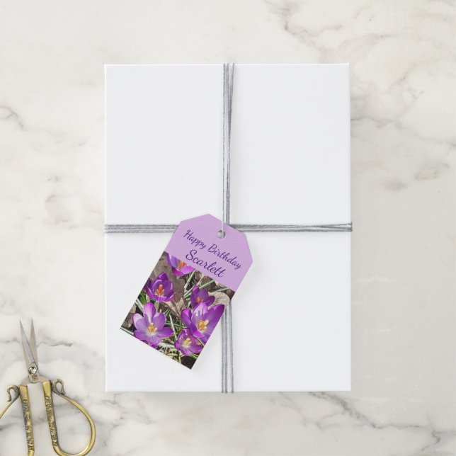 Etiqueta Para Presente Púrpura Crocus Birthday (Com cordão)