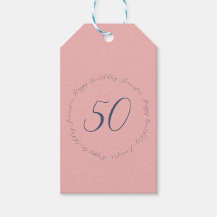 Etiqueta Para Presente Quadrinho Elegante moderno rosa e Marinho 50º aniv