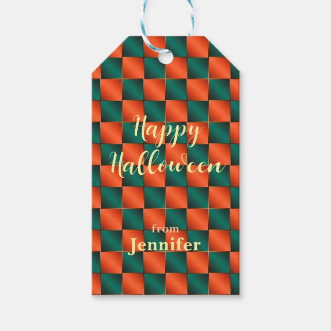 Etiqueta Para Presente Quadro de controlo brilhante laranja e verde (Frente)