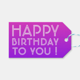 Etiqueta Para Presente Qualquer Nome Editável Feliz Aniversário Rosa Roxo