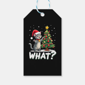 Etiqueta Para Presente Que Gato Engraçado Empurrando Árvore de Natal Sobr