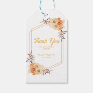 Etiqueta Para Presente Queda Laranja Flor Dourado Branco Obrigado