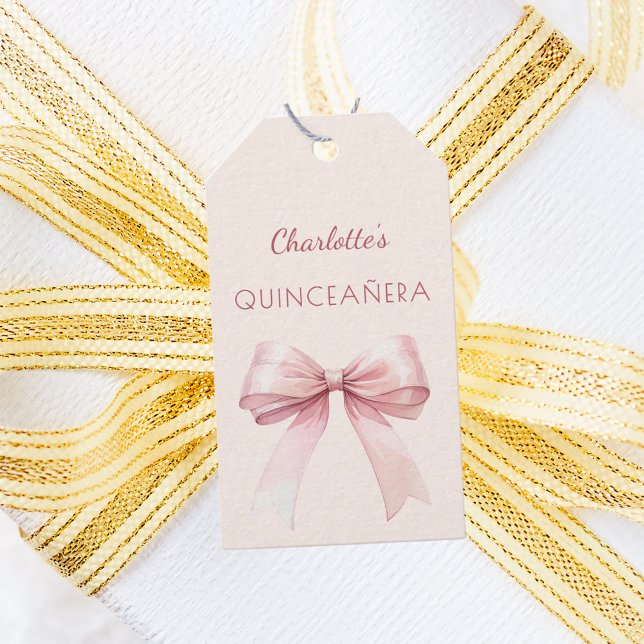 Etiqueta Para Presente Quinceanera blush pink bow ivory DIY (Criador carregado)