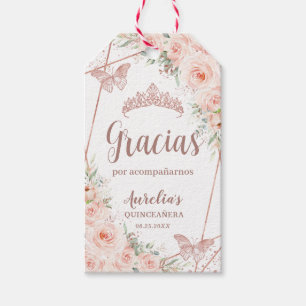 Etiqueta Para Presente Quinceañera Blush Rosa Floral Borboleta Dourada