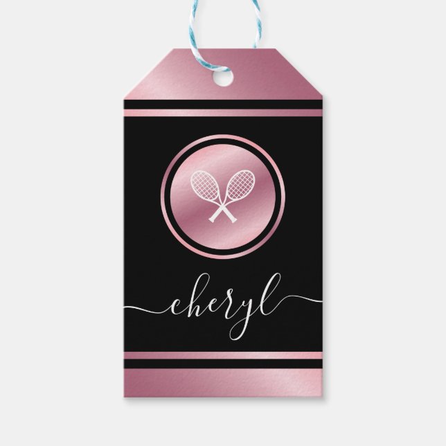 Etiqueta Para Presente Rackets e Raparigas de Tênis Dourada Elegante (Frente)