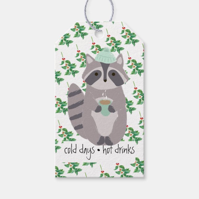 Etiqueta Para Presente Racoon Com Bebida Quente (Frente)