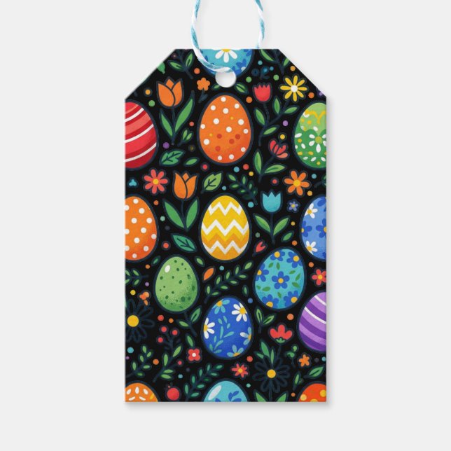 Etiqueta Para Presente Rainbow Easter Eggs and Flowers (Frente)