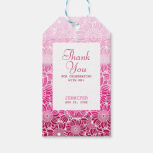 Etiqueta Para Presente Rainbow Pink Stripes Floral Aniversário Obrigado