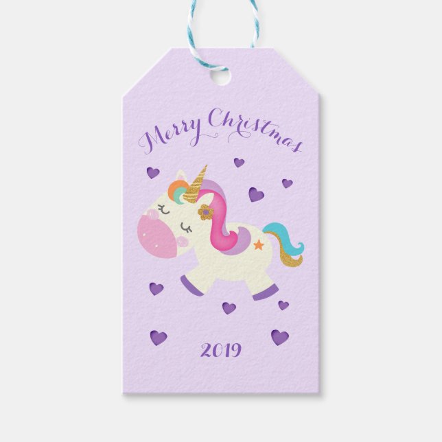 Etiqueta Para Presente Rainbow Unicorn Natal Roxo (Frente)