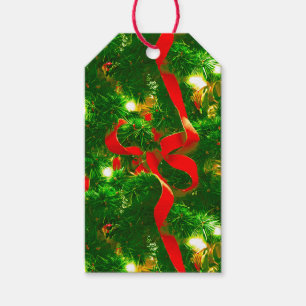 Etiqueta Para Presente Ramais de Árvore Natal e Fitas Vermelhas
