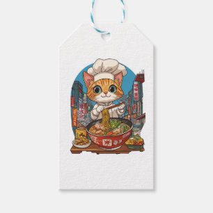 Etiqueta Para Presente Ramen Neko � Engraçada Comida de carne de chef