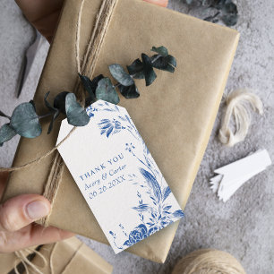 Etiqueta Para Presente Ramo com casamento de flores azuis e brancas