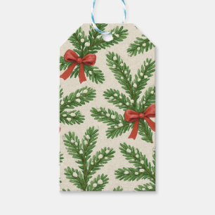 Etiqueta Para Presente Ramo de abeto de Natal estilo vintage e fita verme