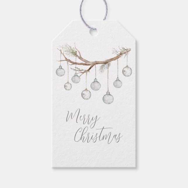 Etiqueta Para Presente Ramo de Natal Rústico com Luzes Penduradas (Frente)