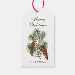 Etiqueta Para Presente Ramo do pinheiro do Rustic Vintage e Pinecones