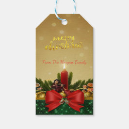 Etiqueta Para Presente Ramos de Pinheiro,Laço Vermelho,Vela,Feliz Natal