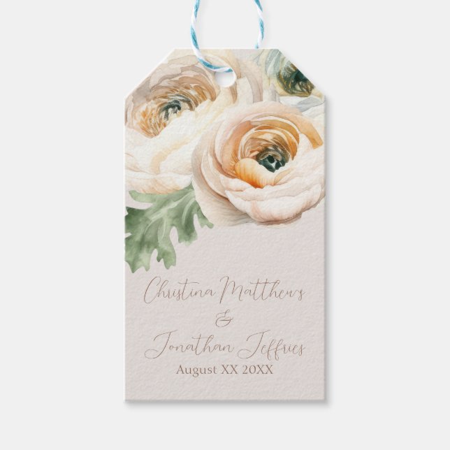Etiqueta Para Presente Ranúnculo de Pêssego Romântico em Marfim (Frente)