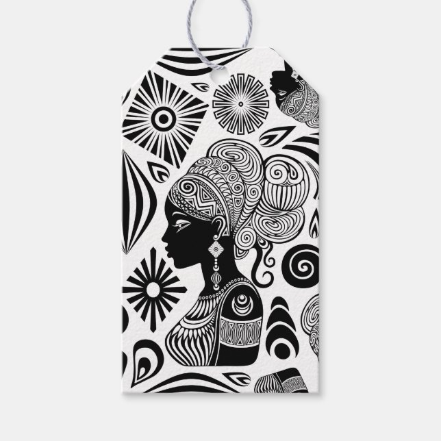 Etiqueta Para Presente Rapariga africana Retrato Tribal Tatuagem (Frente)