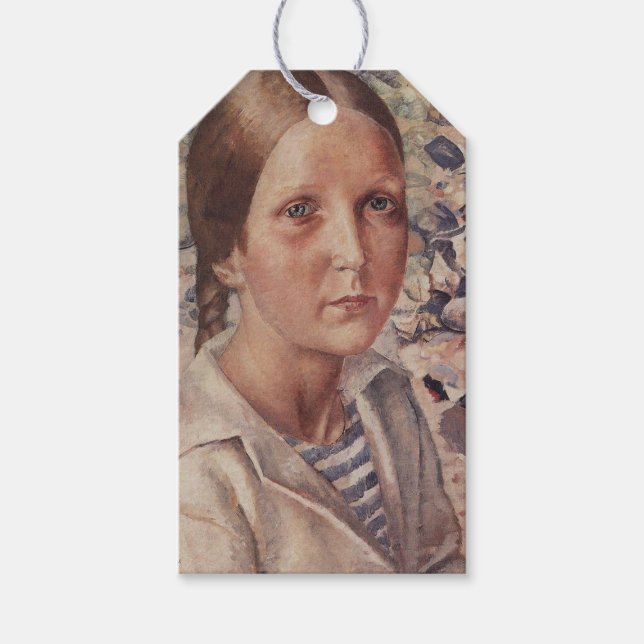 Etiqueta Para Presente Rapariga numa Praia de Pebble (Frente)