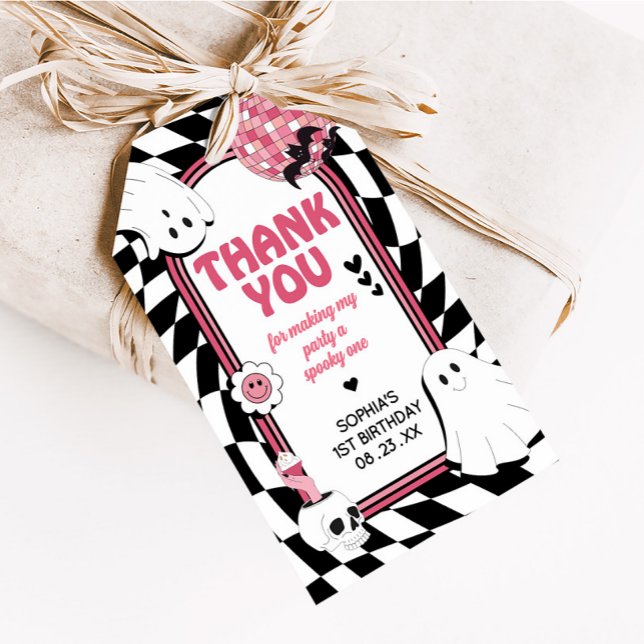 Etiqueta Para Presente Rapariga Retro Ghost Halloween Aniversários (Pink Retro Ghost Halloween In My Spooky Era Birthday Favor Tags)