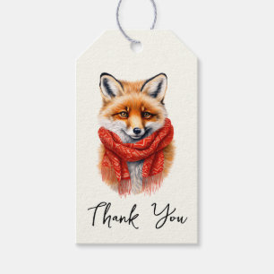 Etiqueta Para Presente Raposa Fofa com um Cachecol Vermelho Imagem de Out