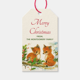 Etiqueta Para Presente Raposas da Vintagem Fora da Cena de Natal