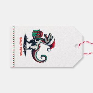 Etiqueta Para Presente Raptor de chapéu de Natal