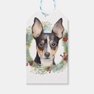 Etiqueta Para Presente Rat Terrier Christmas Wreath Festivo Pup