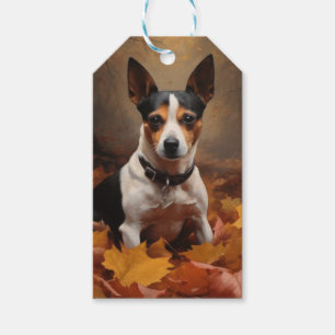 Etiqueta Para Presente Rat Terrier nas Folhas de Outono Caem Inspiração