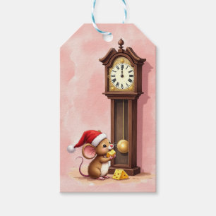 Etiqueta Para Presente Rato Papai Noel aquarela com um relógio de pêndulo