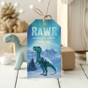 Etiqueta Para Presente RAWR Sob as Luzes Dinossauro Inverno Aniversário
