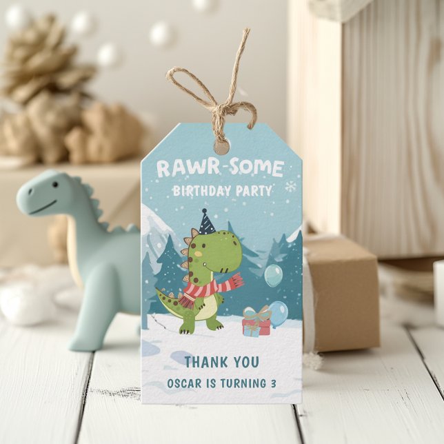 Etiqueta Para Presente RAWR-Some Dinossaur Winter Birday (Criador carregado)