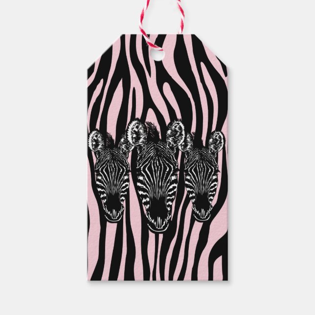 Etiqueta Para Presente Rebanho de Zebras da Moda em Rosa com Estampa de Z (Frente)